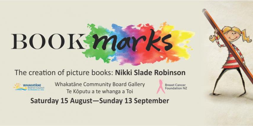 Bookmarks exhibition header image, featuring an illustration from 'I am an Artist' by Nikki Slade Robinson